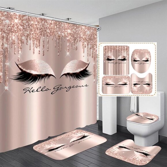 4PCS pretty eyelash shower curtain set - Picture 1 of 7